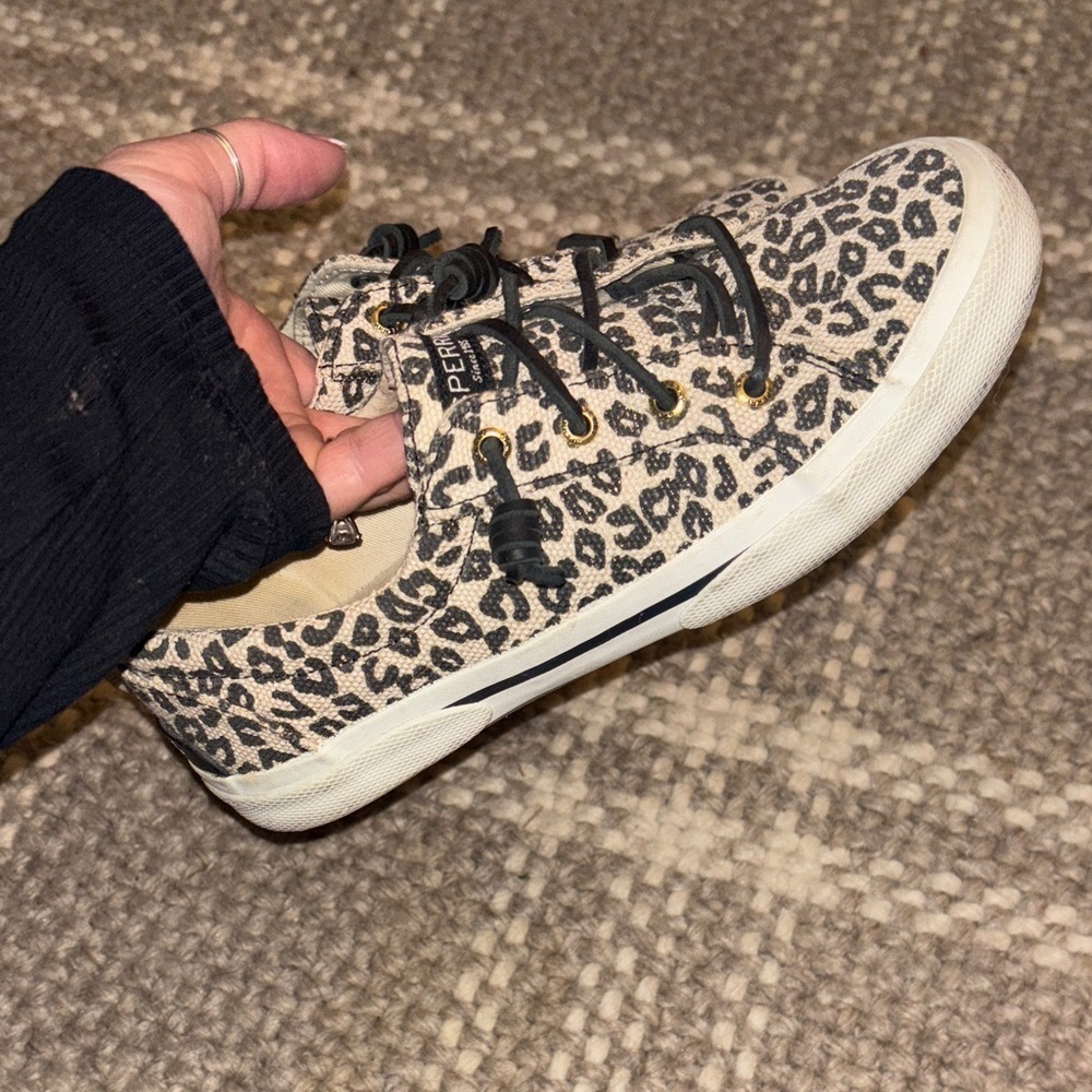 Sperry Black and White Leopard Sneakers